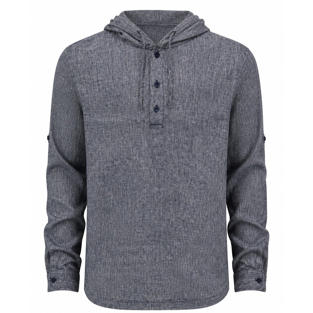 Saks Fifth Avenue Hoodie Men S 100% Linen Pullover Blue Solid Regular Fit Modern